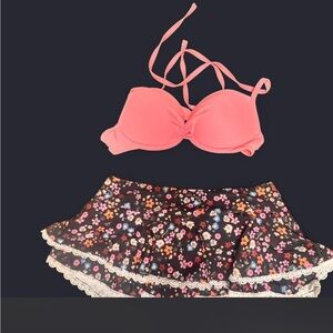 Tommy Bahama Coral Pink Bikini Top with Floral Skirt Swim Set